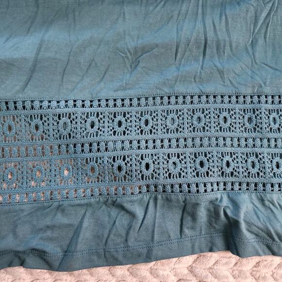 Catherines 2X Teal Sleeveless Crochet Knit Maxi Dress Drawstring Waist Pockets - Picture 9 of 9